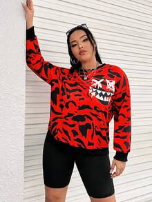 SHEIN EZwear 大碼卡通圖案落肩袖運動衫 - 彩色 - 查看 5