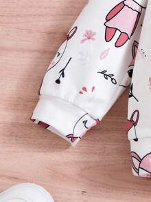 SHEIN Young Girl Cartoon Print Hoodie & Sweatpants - Pink - View 3