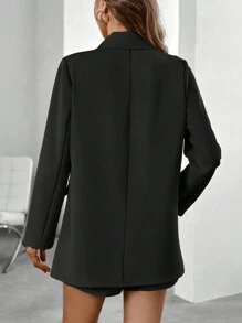 Chiquease Peak Collar Solid Blazer & Shorts - Black - View 2