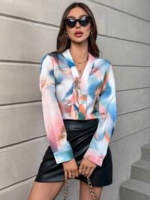 SHEIN Privé Tie Dye V Neck Blouse