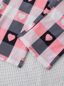 SHEIN Girls' Heart & Letter Print Long Sleeve Top And Pants Pajama Set - Multicolor - View 4