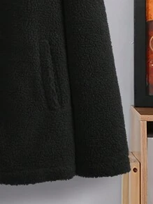 Manfinity 男式鬆身扣式 Teddy 帽裝外套 - 黑色 - 查看 5