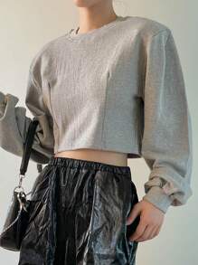 DAZY Solid Round Neck Sweatshirt,Fall Women Clothes