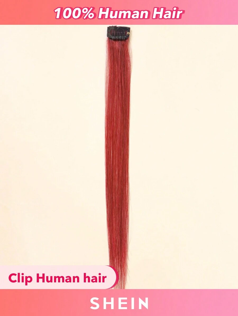 1pc Colored Straight Human Hair Extension Dark Red Color Clip Ins Hair Extensions - S350A - View 1
