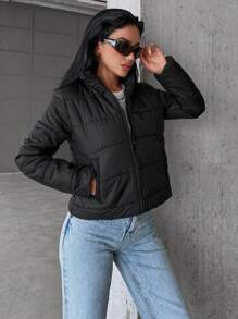 EURMUSE Women's Padded Jacket With Pockets - Black - View 1