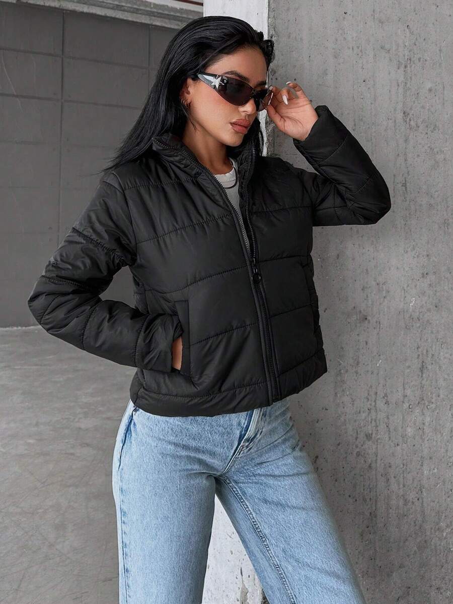 EURMUSE Women's Padded Jacket With Pockets - Black - View 1