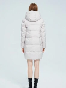 MIEGOFCE Áo khoác mùa đông dài tay có mũ trùm đầu màu trơn có khóa kéo phía trước - Màu be - Xem 2