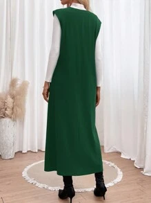 SHEIN LUNE Solid Sleeveless Tunic Dress Without Tee - Green - View 2