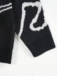 Flirla Plus Bag & Letter Pattern Drop Shoulder Sweater