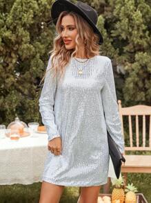 SHEIN Clasi Đồ trang trí tấm lóng lánh Đầm - Bạc - Xem 3