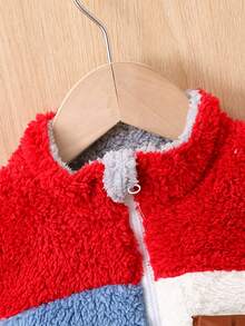 Baby Boy Colorblock Zip Up Pocket Patched Teddy Coat Autumn Fall - Multicolor - View 4