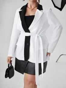 SHEIN Privé Hơn Hai âm Thắt lưng Áo vest - Đen và trắng - Xem 1