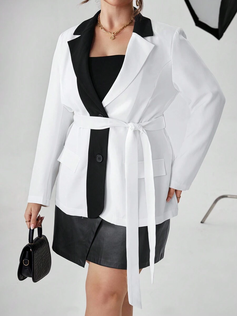 SHEIN Privé Hơn Hai âm Thắt lưng Áo vest - Đen và trắng - Xem 1