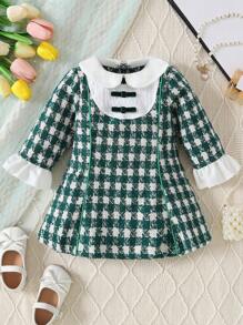 Baby Girl Plaid Print Peter Pan Collar Flounce Sleeve Dress - Multicolor - View 1