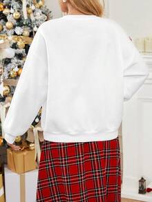 SHEIN Essnce Kim sa Cây cung Thả vai Áo chui đầu - trắng - Xem 3