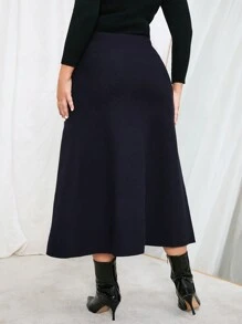 SHEIN Clasi Plus High Waist Knit Skirt - Blue - View 2