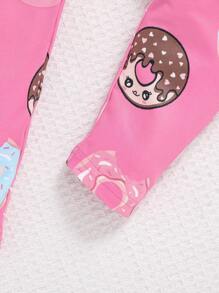 SHEIN Leap Crew 年輕女孩甜甜圈和標語圖形緊身睡衣套裝 - 粉色 - 查看 3