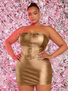 SHEIN SXY Hơn Chất rắn Viền khăn tay Ống ngọn - Vàng - Xem 5