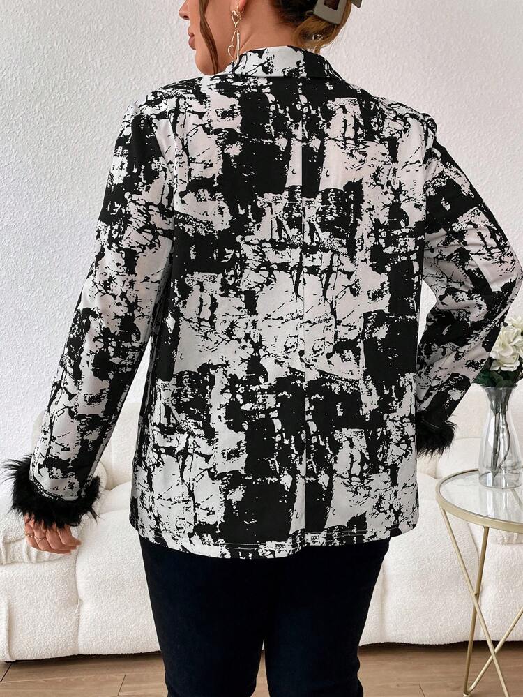 Plus Size Women's All Over Printed Plush Cuffs Suit