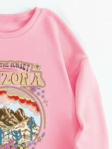 SHEIN EZwear 山和字母圖案加絨內裏套頭衫