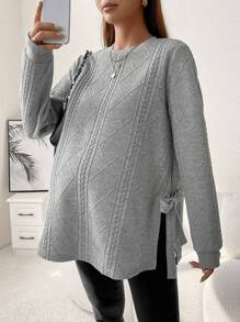 Áo nỉ xẻ gấu buộc hai bên cho bà bầu, dành cho mùa đông - Xám - Xem 1