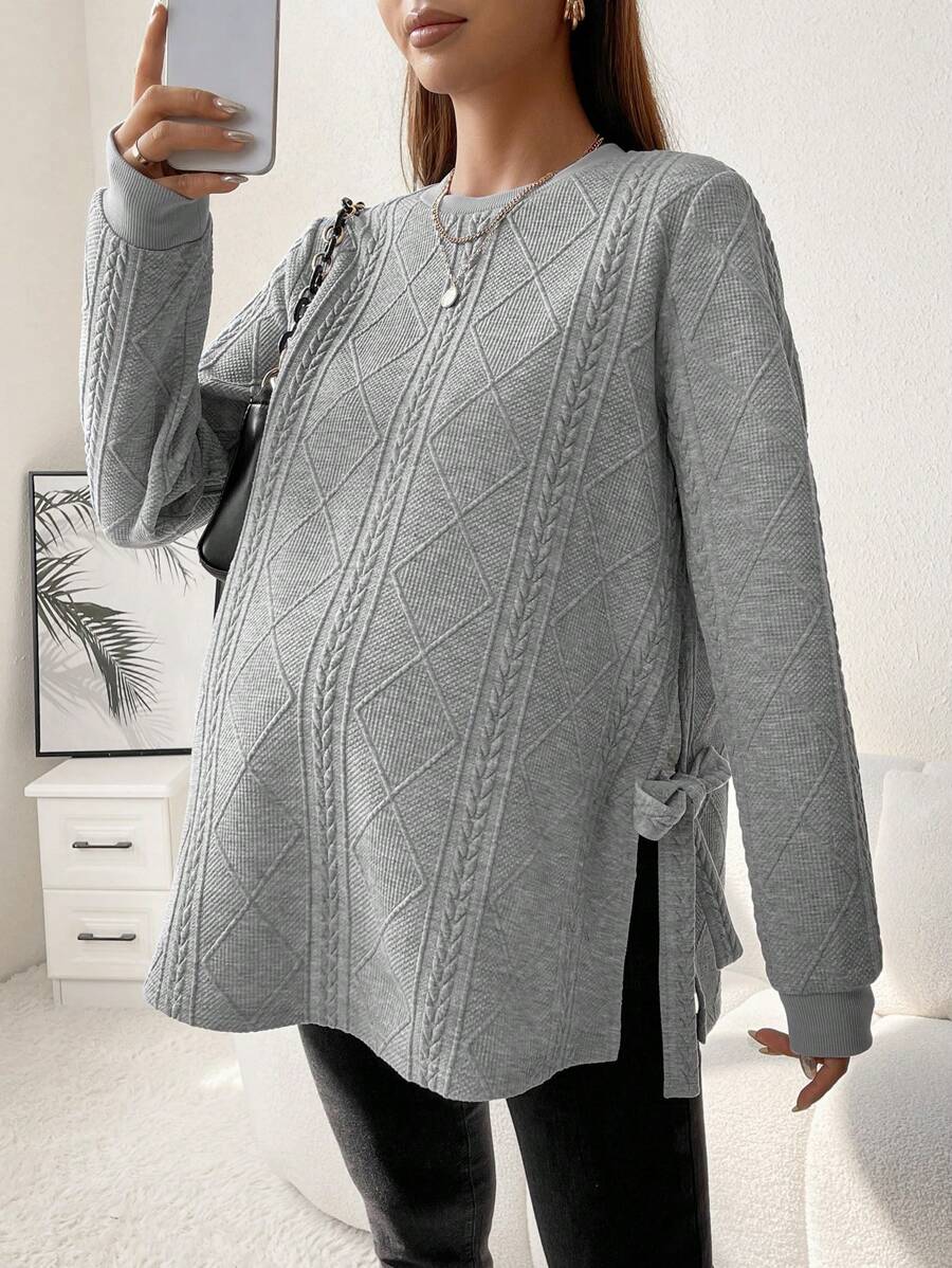 Áo nỉ xẻ gấu buộc hai bên cho bà bầu, dành cho mùa đông - Xám - Xem 1
