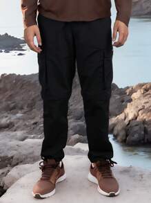 In My Nature 男士戶外褲,帶有字母印花翻蓋口袋 - 黑色 - 查看 3