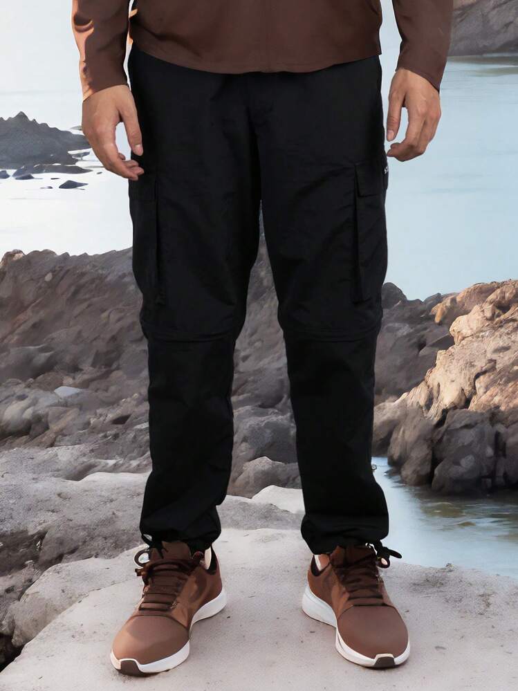 In My Nature 男士戶外褲,帶有字母印花翻蓋口袋 - 黑色 - 查看 3