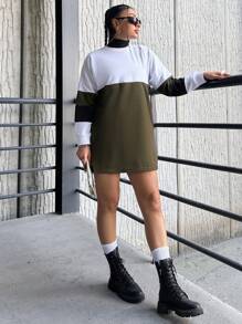 SHEIN Cottnline Plus Two Tone Drop Shoulder Dress - Multicolor - View 1