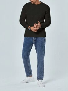 RueChic Men Solid Round Neck Sweater - Black - View 5