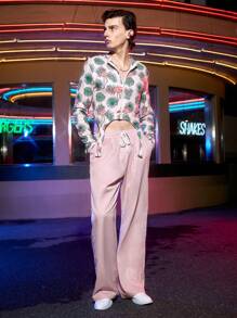Manfinity Fever City Men Tropical Print Shirt & Drawstring Waist Pants - Pink - View 1