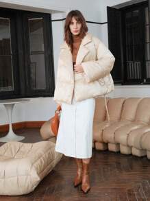 Anewsta Abrigo con cinturón, cuello de solapa y acolchado