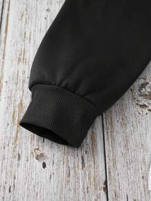 SHEIN EZwear 豹紋和標語圖案保暖套頭衫 - 黑色 - 查看 3