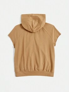 SHEIN EZwear Slogan Graphic Zip Up Hoodie Without Tee - Khaki - View 2