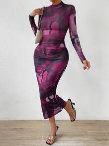 SHEIN Privé In Đồ họa Cổ giả Váy bodycon - Hồng - Xem 1