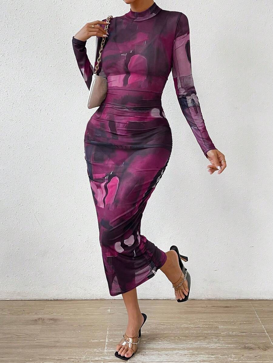 SHEIN Privé In Đồ họa Cổ giả Váy bodycon - Hồng - Xem 1