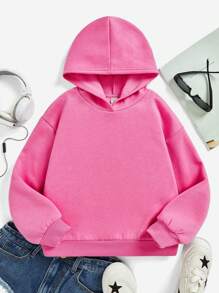 Chica preadolescente Sudadera casual minimalista manga larga para otoño/invierno - Rosa Fucsia - Ver 1