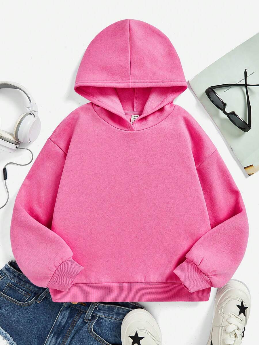 Chica preadolescente Sudadera casual minimalista manga larga para otoño/invierno - Rosa Fucsia - Ver 1