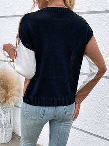 SHEIN LUNE Colorblock Drop Shoulder Sweater - Multicolor - View 2