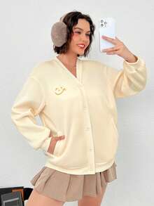 SHEIN EZwear 大碼卡通刺繡落肩袖運動衫 - 白色 - 查看 5