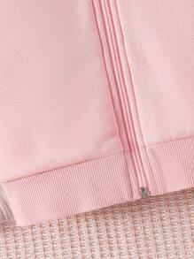 SHEIN 女小童字母補丁細節加絨內裏拉鏈連帽衫和運動褲 - 藕粉色 - 查看 4