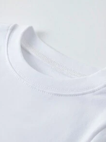 2pcs/Set Tween Girl White Solid Color Long Sleeve Top And Pants, Thick Snug Fit Warm Winter Pajama Set