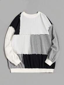 SHEIN EZwear 大碼撞色頂針落肩袖運動衫 - 彩色 - 查看 7