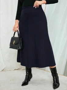 SHEIN Clasi Plus High Waist Knit Skirt - Blue - View 1