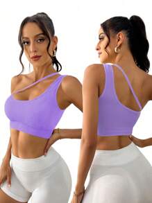 3pcs One Shoulder Cut Out Sports Bra - Multicolor - View 3
