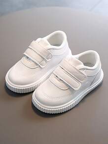 1pair Infant Boys' Minimalist Design Hook-And-Loop Strap Sneakers - White - View 2