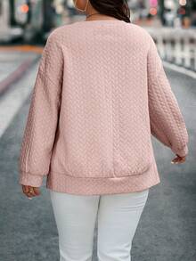 Calvaya 加大码落肩纽扣细节套头卫衣 秋季卫衣 - 粉色 - 查看 2