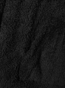 EURMUSE Men Letter Patched Kangaroo Pocket Teddy Hoodie & Pants - Navy Blue - View 3