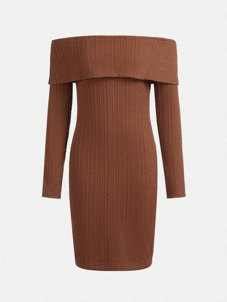 Teen Girls' Knitted Jacquard Off Shoulder Dress