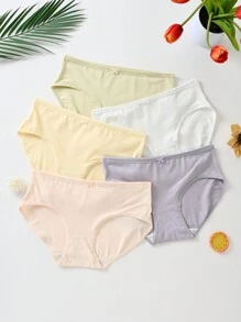 女大童5入組素色前蝴蝶結內褲 - 彩色 - 查看 1